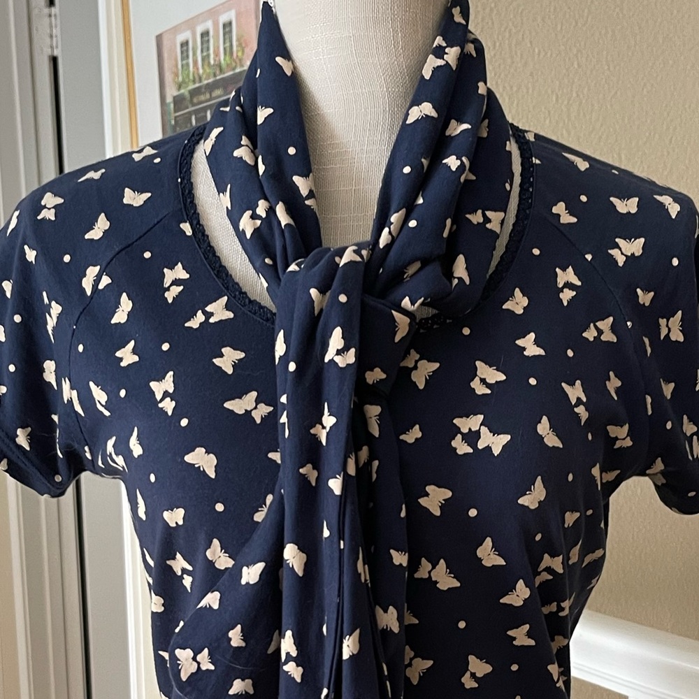 Designer James Lakeland short sleeve butterfly blouse and matching scarf combo